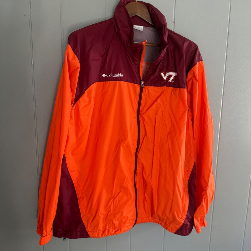 Columbia Virginia Tech Hokies Packable Windbreaker Rain Jacket Orange Maroon XL